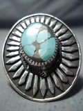 One Of The Biggest Native American Navajo #8 Turquoise Sterling Silver Ring-Nativo Arts