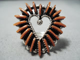 Marvelous Navajo Coral Sterling Silver Heart Ring Native American-Nativo Arts