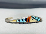 Native American Extraordinary Zuni Blue Gem Turquoise Coral Jet Sterling Silver Bracelet-Nativo Arts