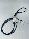 Important Native American Navajo Signed Turquoise Sterling Silver Turtle Huge Bolo-Nativo Arts