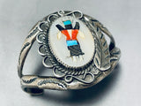 Signed Vintage Dancer Kachina Sterling Silver Native American Navajo Inlay Bracelet-Nativo Arts