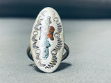 Authentic Older Vintage Native American Navajo Bird Turquoise Coral Sterling Silver Ring Old-Nativo Arts