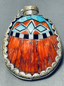 One Of The Best Ever Vintage Native American Navajo Ray Adakai Tuequoise Sterling Silver Flask-Nativo Arts
