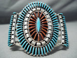 Native American On Eof The Best Zuni Turquoise Coral Sterling Silver Needle Bracelet-Nativo Arts