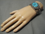 Striking Vintage Native American Navajo Scalloped Sterling Silver Turquoise Bracelet-Nativo Arts