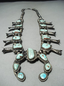 Heavy Women's Vintage Native American Navajo Turquoise Sterling Silver Squash Blossom Necklace-Nativo Arts