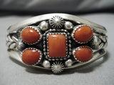 Important Native American Navajo Jeanette Dale Squared Coral Sterling Silver Bracelet-Nativo Arts
