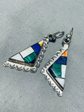 One Of The Best Vintage Native American Navajo Turquoise Inlay Sterling Silver Earrings-Nativo Arts