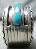 Heavy Vintage Native American Navajo Blue Diamond Turquoise Sterling Silver Bracelet-Nativo Arts
