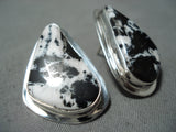 Native American Tommy Jackson White Buffalo Turquoise Sterling Silver Earrings-Nativo Arts