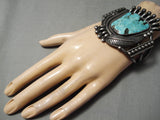 One Of Best Vintage Native American Navajo Blue Jay Turquoise Sterling Silver Bracelet Old-Nativo Arts