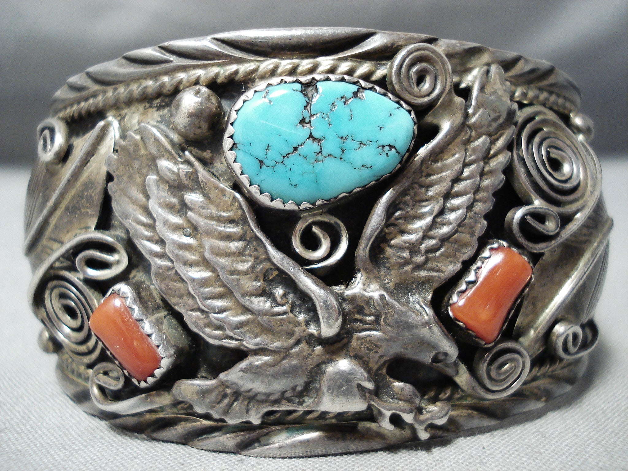 Vintage Sterling Silver Eagles and Blue store Turquoise Cuff Bracelet