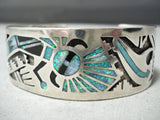 One Of The Most Intrciate Vintage Native American Navajo Opal Turquoise Sterling Silver Bracelet-Nativo Arts