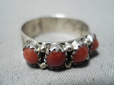 Ashley Signed Navajo Coral Sterling Silver Band Ring Native American-Nativo Arts