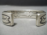 Thick And Heavy!! Vintage Native American Navajo Important Sterling Silver Bracelet-Nativo Arts