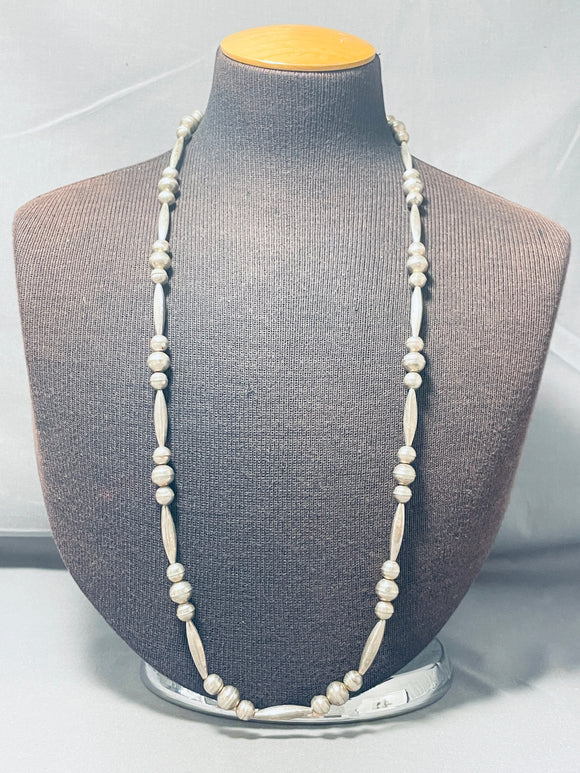 Awesome Vintage Native American Navajo Sterling Silver Handcarved Beads Necklace-Nativo Arts