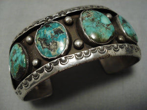 Quality Vintage Native American Navajo Green Turquoise Sterling Silver Bracelet Old-Nativo Arts