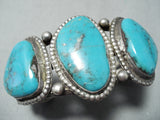 Stunning Vintage Native American Navajo 3 Kingman Turquoise Sterling Silver Bracelet Old-Nativo Arts