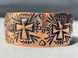 Cross Signed Native American Navajo Intricate Copper Wide Bracelet Cuff-Nativo Arts