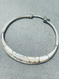 Elegant Vintage Native American Navajo Inlay Mother Of Pearl Sterling Silver Large Hoop Earrings-Nativo Arts