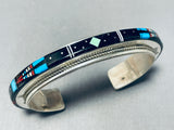 Extremely Detailed Vintage Native American Navajo Turquoise Inlay Sterling Silver Bracelet-Nativo Arts