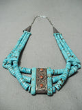 One Of The Best Vintage Native American Navajo Turquoise Heishi Sterling Silver Necklace Old-Nativo Arts