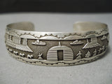 Detailed Vintage Native American Navajo Hand Tooled Sterling Silver Hogan Bracelet-Nativo Arts