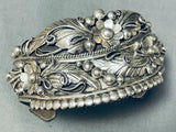 One Of The Most Detailed Ever Vintage Native American Navajo Sterling Silver Leaf Bracelet-Nativo Arts