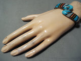 Unique Vintage Native American Navajo Turquoise Swirl Inlay Sterling Silver Bracelet-Nativo Arts
