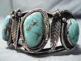 Phenomenal Vintage Native American Navajo Pilot Mountain Turquoise Sterling Silver Bracelet Old-Nativo Arts