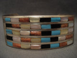Fab Vintage Zuni checkerboard Inlay Native American Jewelry Silver Bracelet-Nativo Arts