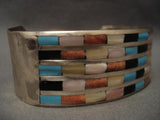 Fab Vintage Zuni checkerboard Inlay Native American Jewelry Silver Bracelet-Nativo Arts