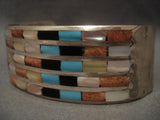Fab Vintage Zuni checkerboard Inlay Native American Jewelry Silver Bracelet-Nativo Arts