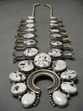 Rare White Turquoise Vintage Native American Navajo Sterling Silver Squash Blossom Necklace-Nativo Arts