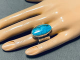 Tremendous Native American Navajo Kingman Turquoise Sterling Silver Giant Ring-Nativo Arts