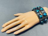 Russ Sam Vintage Native American Navajo Teardrop Turquoise Sterling Silver Bracelet-Nativo Arts