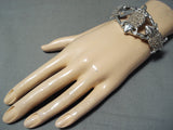 Fabulous Native American Navajo Signed 3 Sterling Silver Toads Bracelet-Nativo Arts