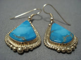 Fabulous 14k Gold Carico Lake Turquoise Vintage Native American Jewelry Navajo Earrings Old-Nativo Arts