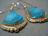 Fabulous 14k Gold Carico Lake Turquoise Vintage Native American Jewelry Navajo Earrings Old-Nativo Arts