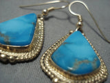Fabulous 14k Gold Carico Lake Turquoise Vintage Native American Jewelry Navajo Earrings Old-Nativo Arts
