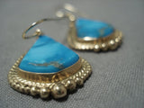 Fabulous 14k Gold Carico Lake Turquoise Vintage Native American Jewelry Navajo Earrings Old-Nativo Arts
