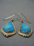 Fabulous 14k Gold Carico Lake Turquoise Vintage Native American Jewelry Navajo Earrings Old-Nativo Arts