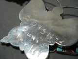 Fabulous Flying Butterfly Vintage Native American Jewelry Zuni Turquoise Inlay Sterling Silver Necklace-Nativo Arts