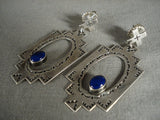 Fabulous 'Lapis In The Mirror' Sterling Native American Jewelry Silver Vintage Navajo Earrings-Nativo Arts