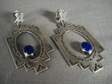 Fabulous 'Lapis In The Mirror' Sterling Native American Jewelry Silver Vintage Navajo Earrings-Nativo Arts