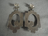 Fabulous 'Lapis In The Mirror' Sterling Native American Jewelry Silver Vintage Navajo Earrings-Nativo Arts