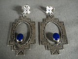 Fabulous 'Lapis In The Mirror' Sterling Native American Jewelry Silver Vintage Navajo Earrings-Nativo Arts
