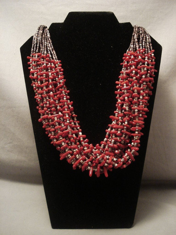 Fabulous Modernistic Navajo Native American Jewelry jewelry Deep Coral 20 Strand Necklace-Nativo Arts