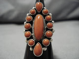 Fabulous Navajo Domed Coral Native American Sterling Silver Ring-Nativo Arts