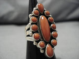 Fabulous Navajo Domed Coral Native American Sterling Silver Ring-Nativo Arts
